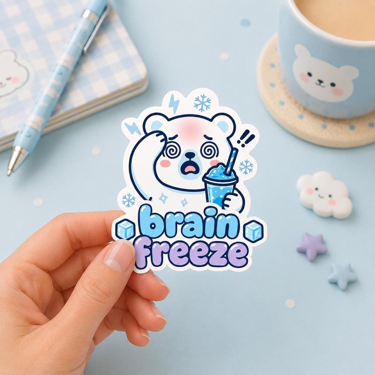 Brain Freeze Sticker, Cute Kawaii Polar Bear Vinyl Decal, Funny Frozen Drink Meme, Slushie Headache Gift, Summer Winter Humour - Paige Poutine