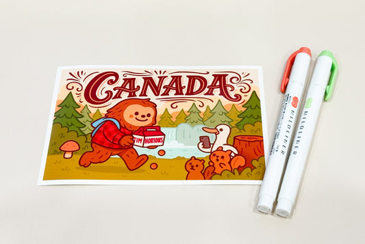 Canadian Sasquatch Art Print | Kawaii Bigfoot Whimsical Woodland - Paige Poutine