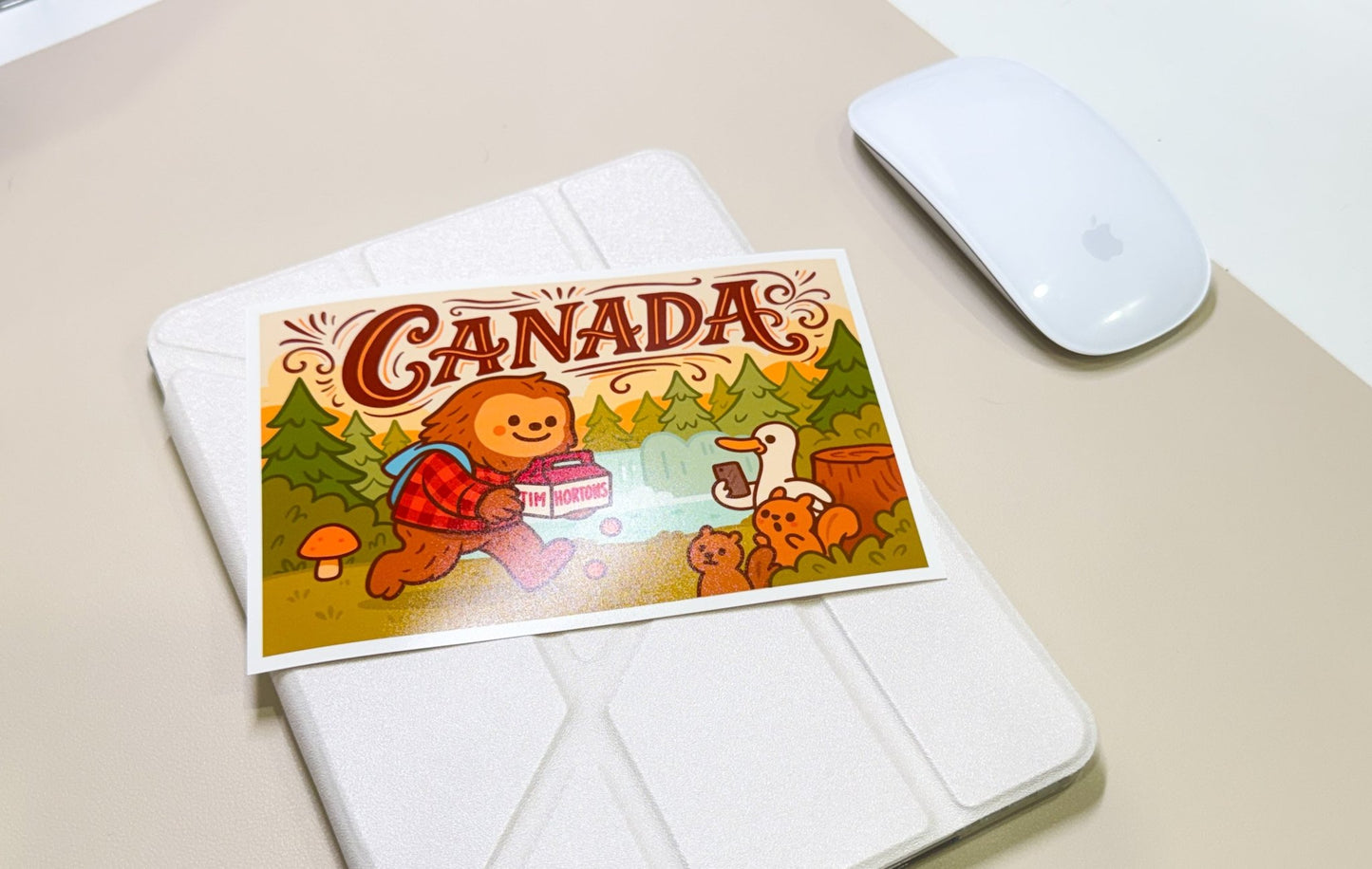 Canadian Sasquatch Art Print | Kawaii Bigfoot Whimsical Woodland - Paige Poutine