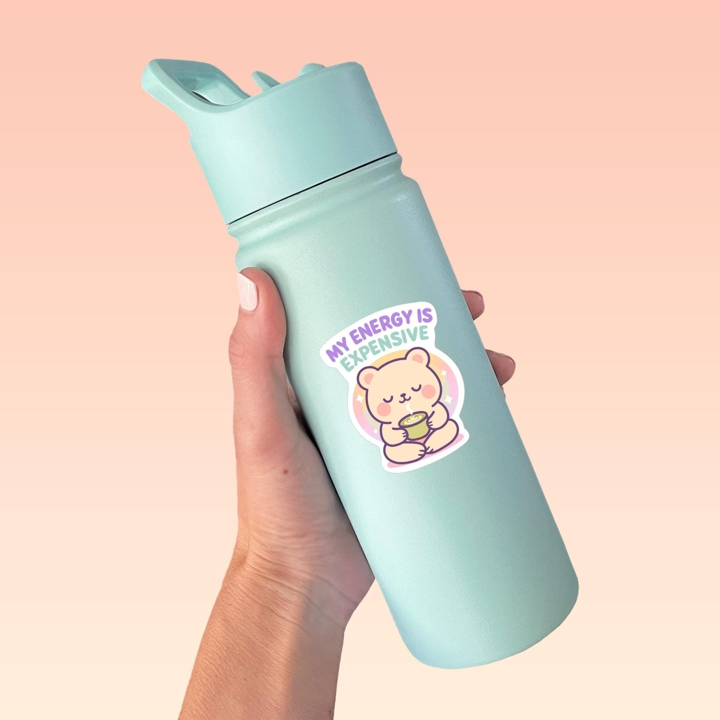 Cute Kawaii Bear Vinyl Sticker, My Energy Is Expensive Decal, Self Care Mental Health, Introvert Boundaries, Planner Journal Gift - Paige Poutine