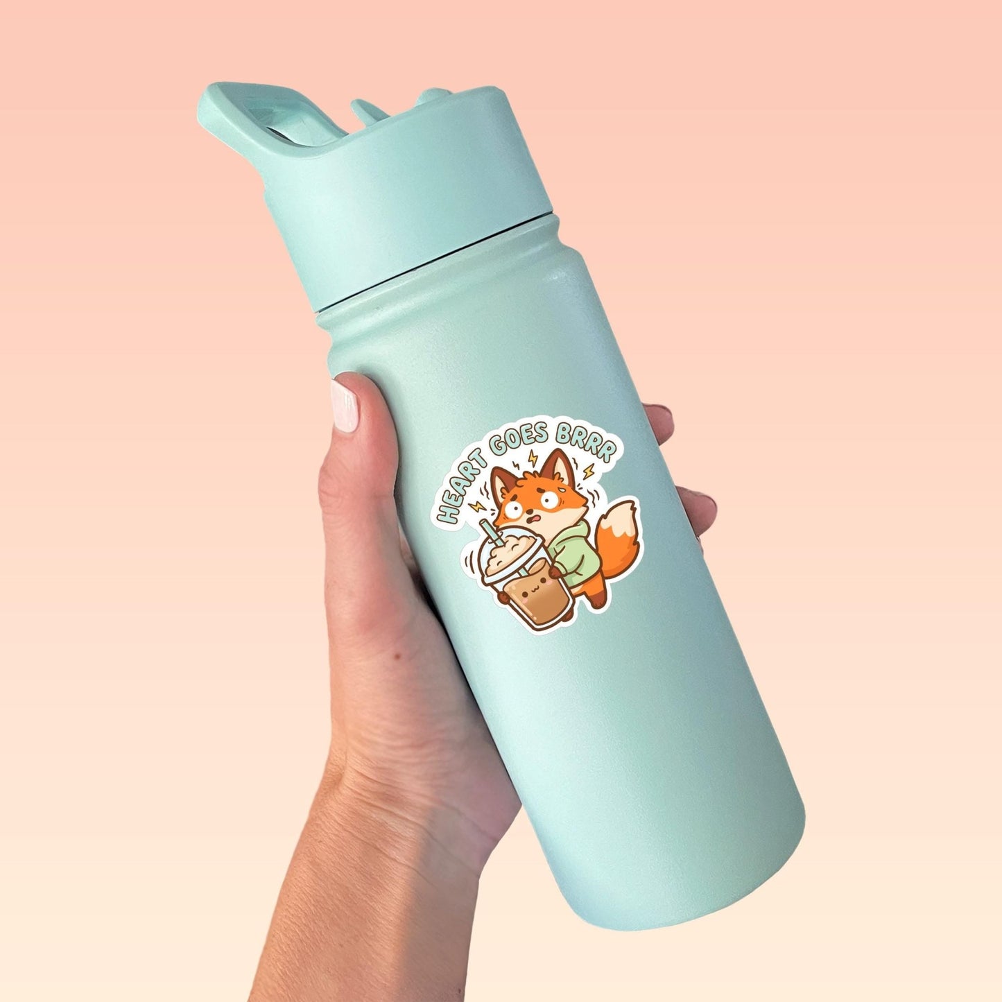Heart Goes Brrr Iced Coffee Sticker, Cute Kawaii Fox Vinyl Decal, Funny Caffeine Humour Gift, Coffee Lover Laptop Sticker - Paige Poutine