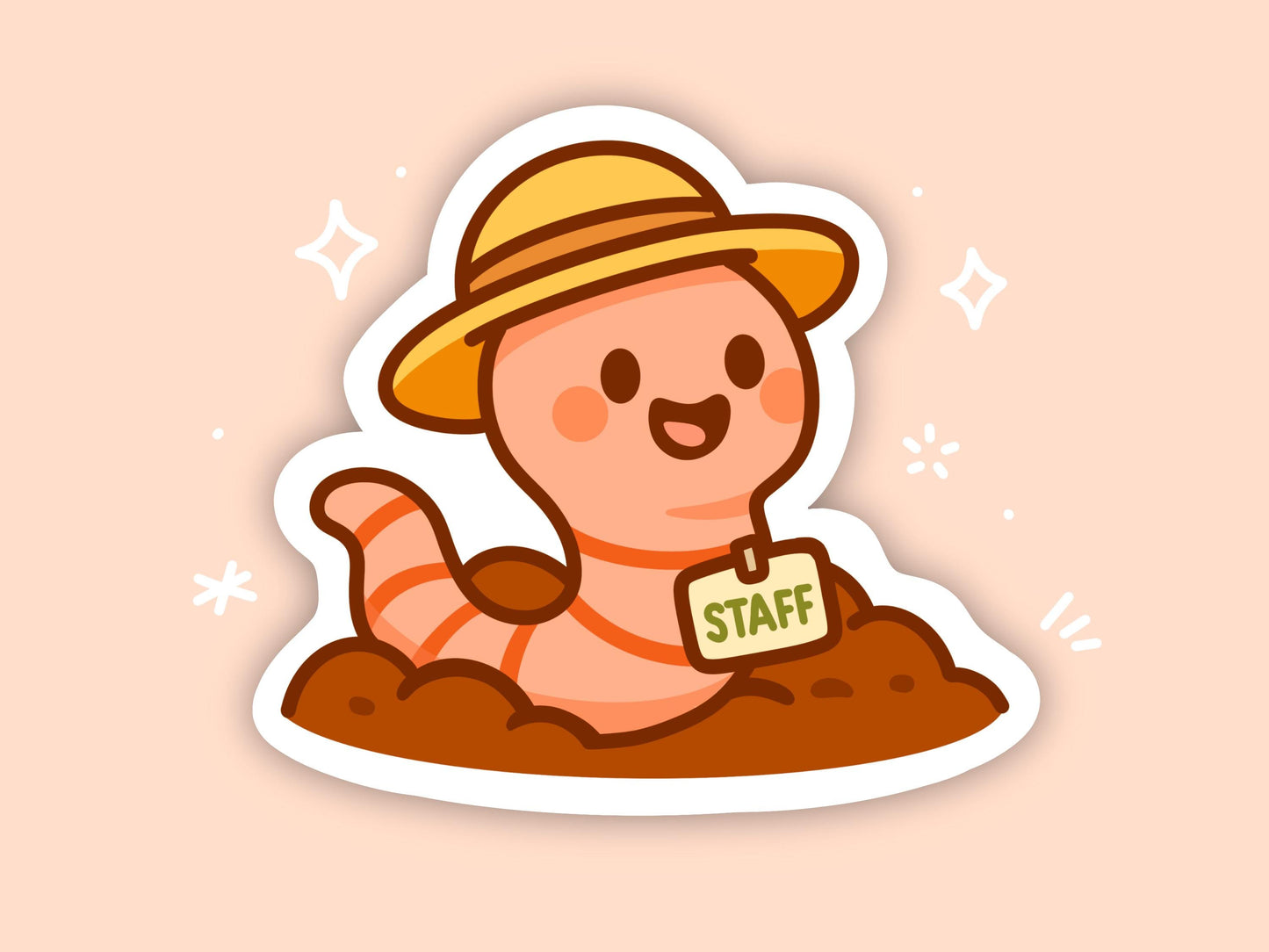 Garden Centre Staff Worm Sticker, Cute Kawaii Gardening Vinyl Decal, Funny Compost Soil Helper, Plant Lover Gift