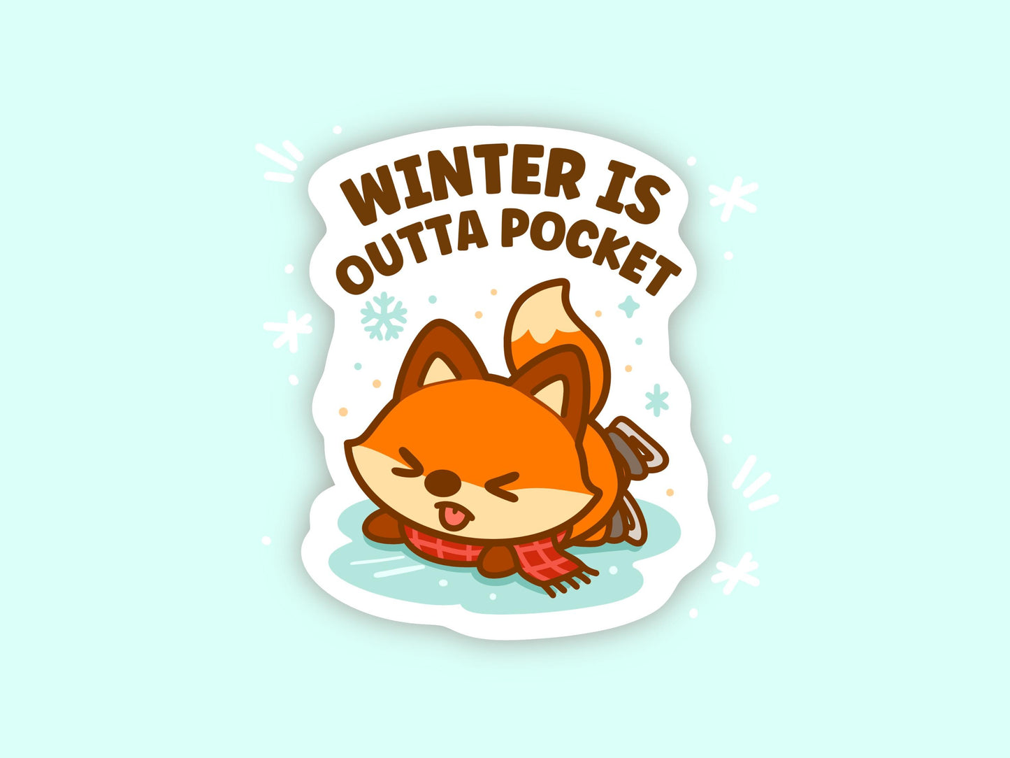 Winter Is Outta Pocket Fox Sticker, Cute Kawaii Canadian Vinyl Decal, Funny Cold Weather Humour, Ice Skating Laptop Gift