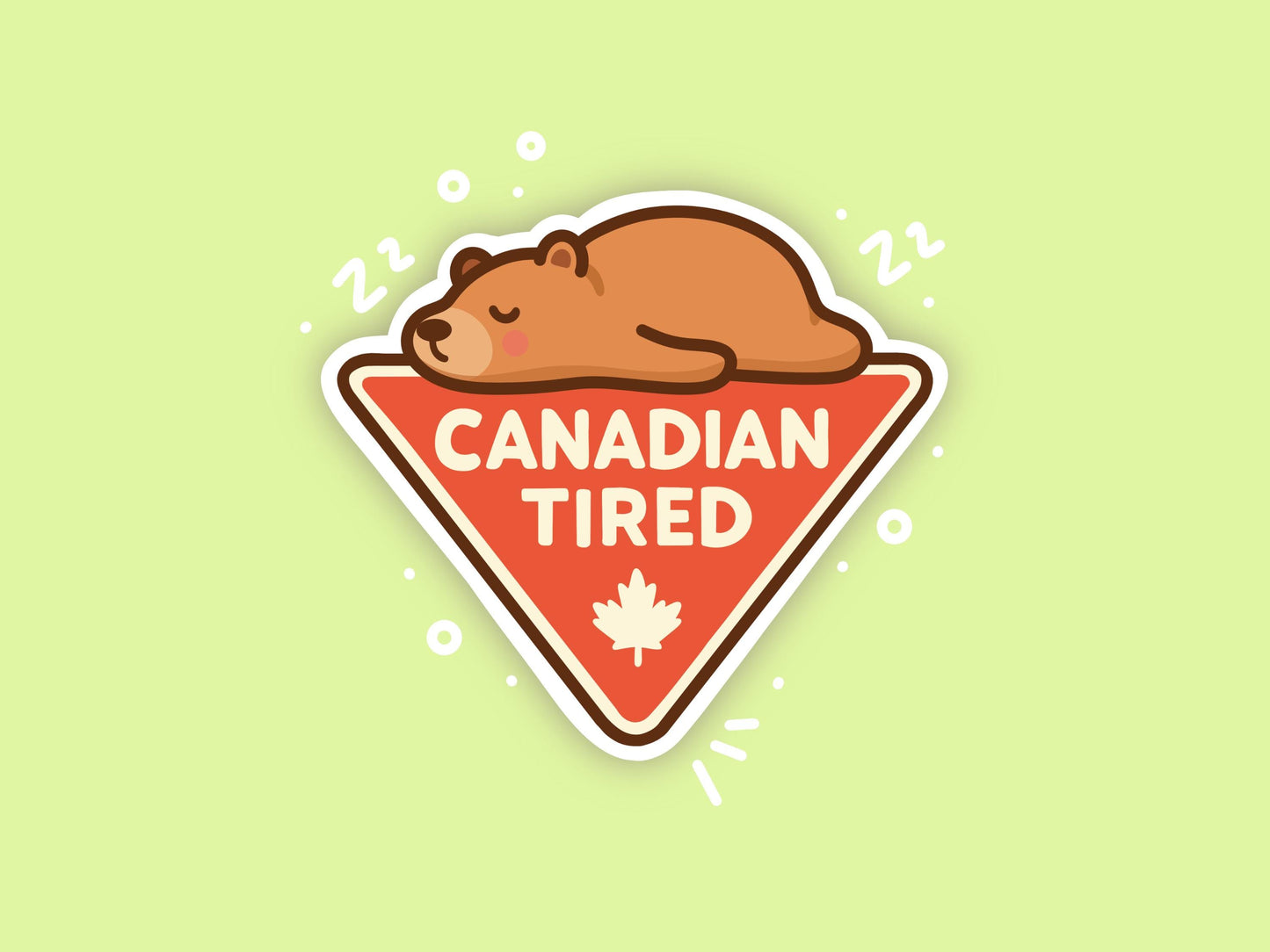 Canadian Tired Bear Sticker, 3 Inch Cute Kawaii Canada Vinyl Decal, Funny Canadian Retail Parody Gift, Tired Mood