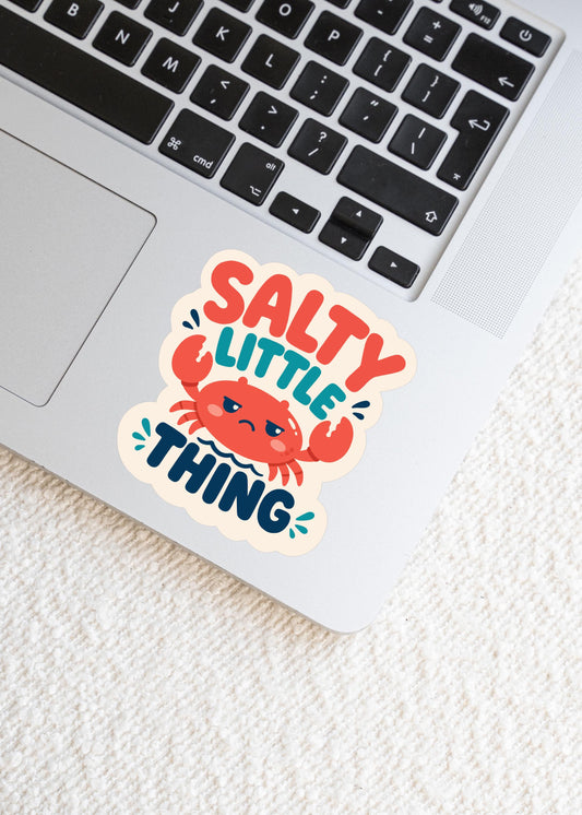Salty Little Thing Sticker, Kawaii Crab Vinyl Decal, Funny Coastal Beach Humour Gift, Ocean Attitude Water Bottle Decor