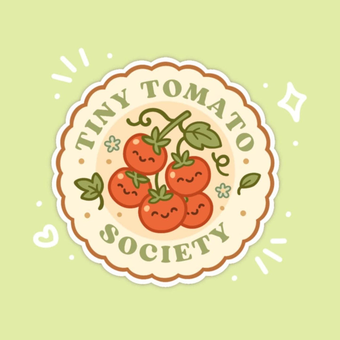 Tiny Tomato Society Sticker, 2 Inch Cute Kawaii Tomato Vinyl Decal, Funny Gardening Badge, Plant Lover Gift, Vegetable Garden