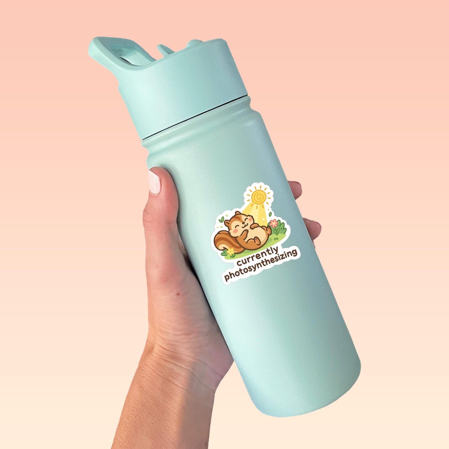 Currently Photosynthesizing Sticker, Cute Kawaii Chipmunk Vinyl Decal, Funny Sun Lover Gift, Garden Self Care Laptop Sticker
