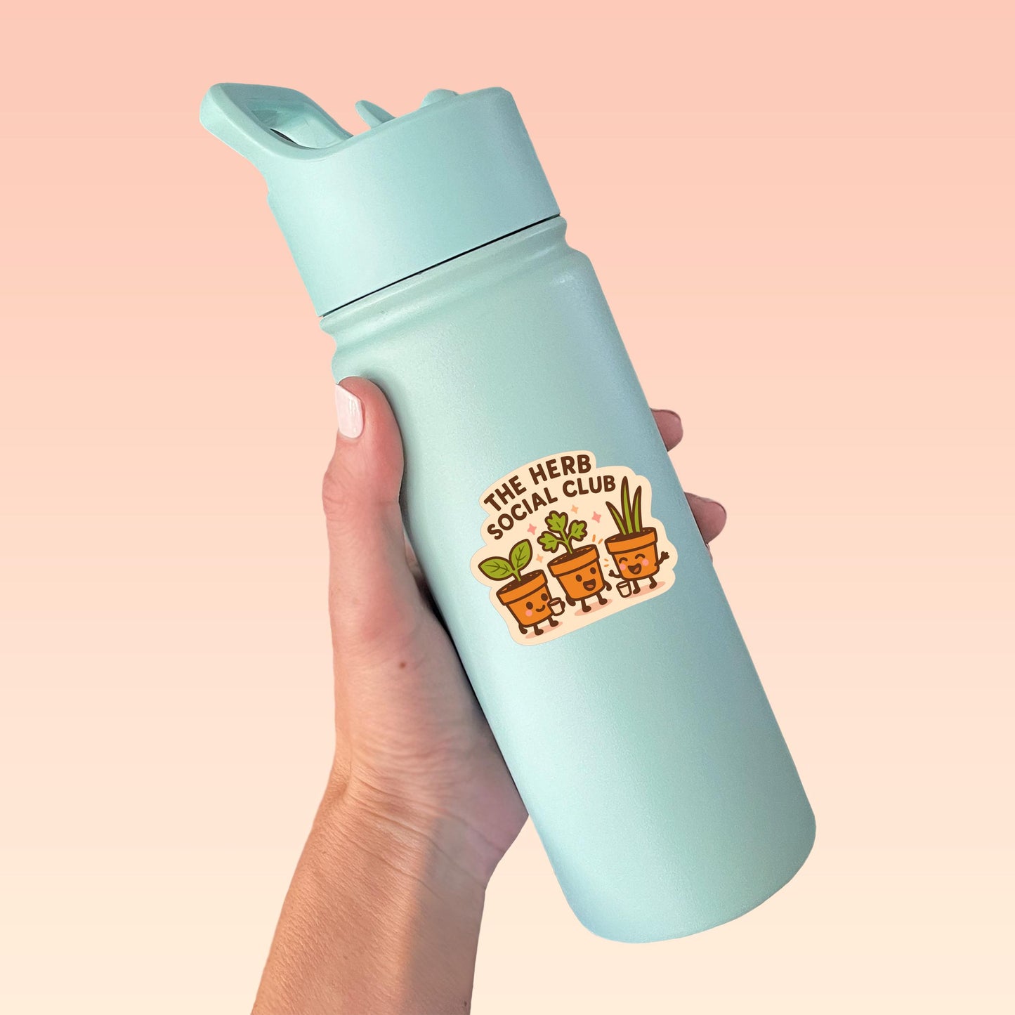 The Herb Social Club Sticker, Cute Kawaii Plant Pot Vinyl Decal, Funny Gardening Gift, Herb Garden Laptop Planner Sticker