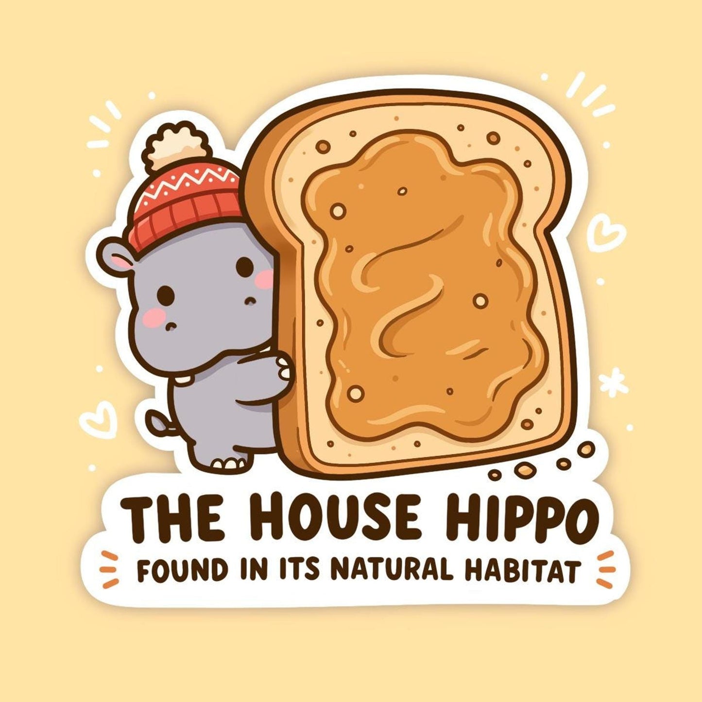 House Hippo Sticker, Funny Kawaii Canadian Nostalgia Vinyl Decal, 90s Retro TV Snack Gift for Laptop Water Bottle Planner Journal
