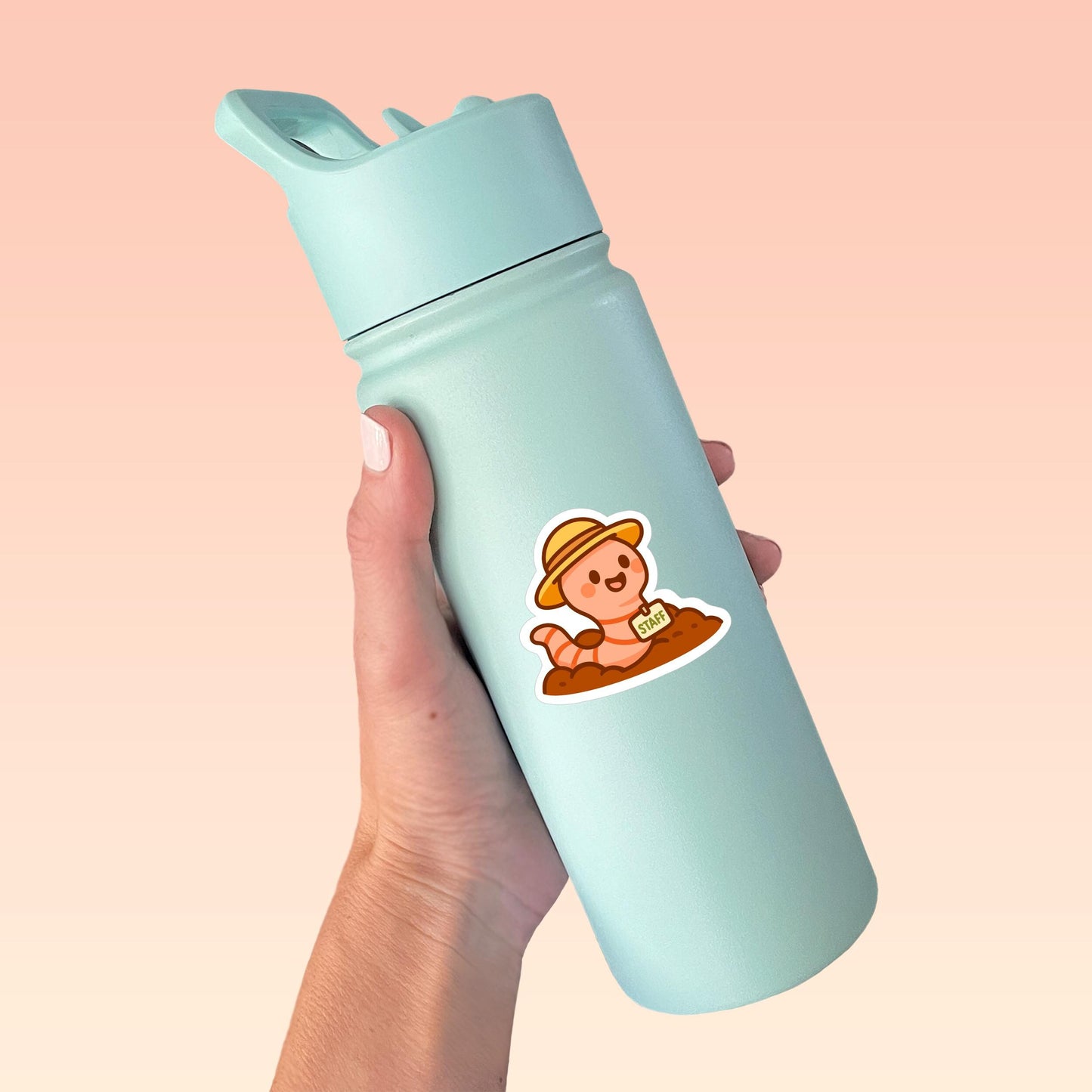 Garden Centre Staff Worm Sticker, Cute Kawaii Gardening Vinyl Decal, Funny Compost Soil Helper, Plant Lover Gift