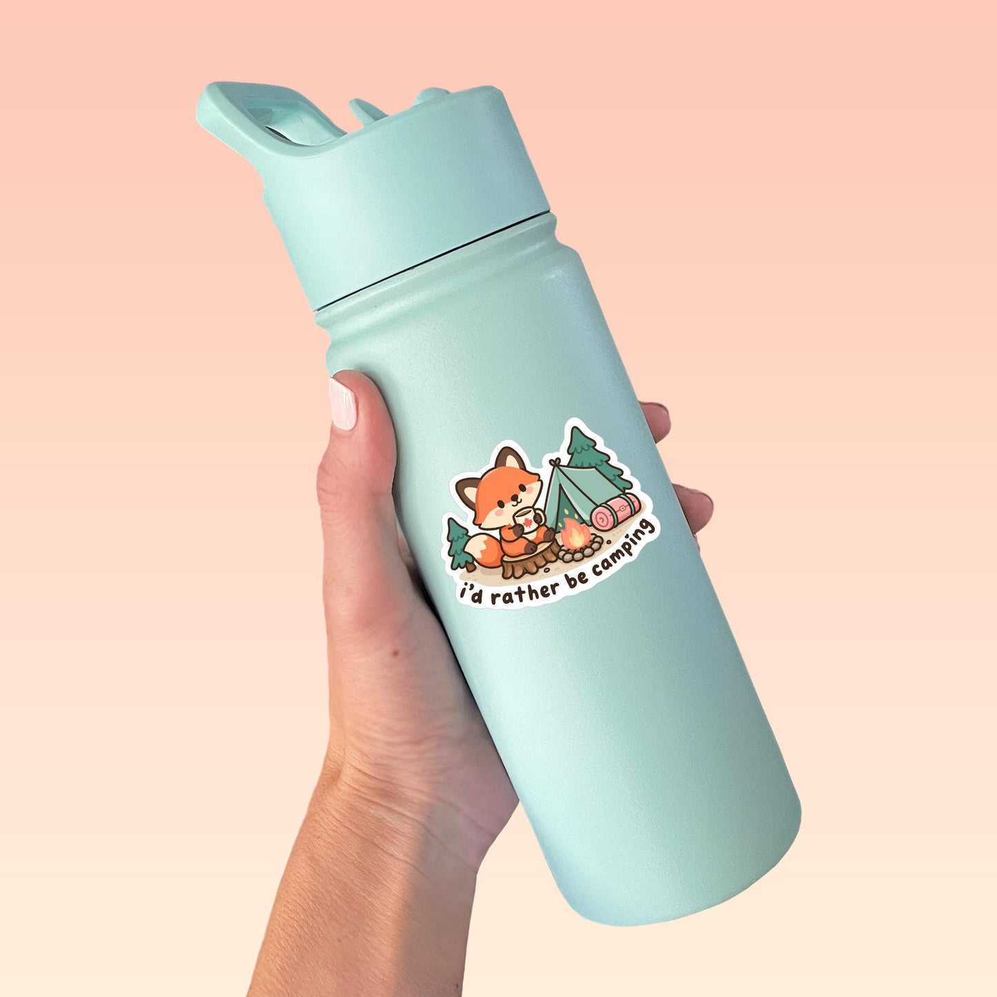 I'd Rather Be Camping Sticker, Cute Kawaii Fox Vinyl Decal, Funny Outdoor Camping Gift, Campfire Tent Laptop Water Bottle Sticker