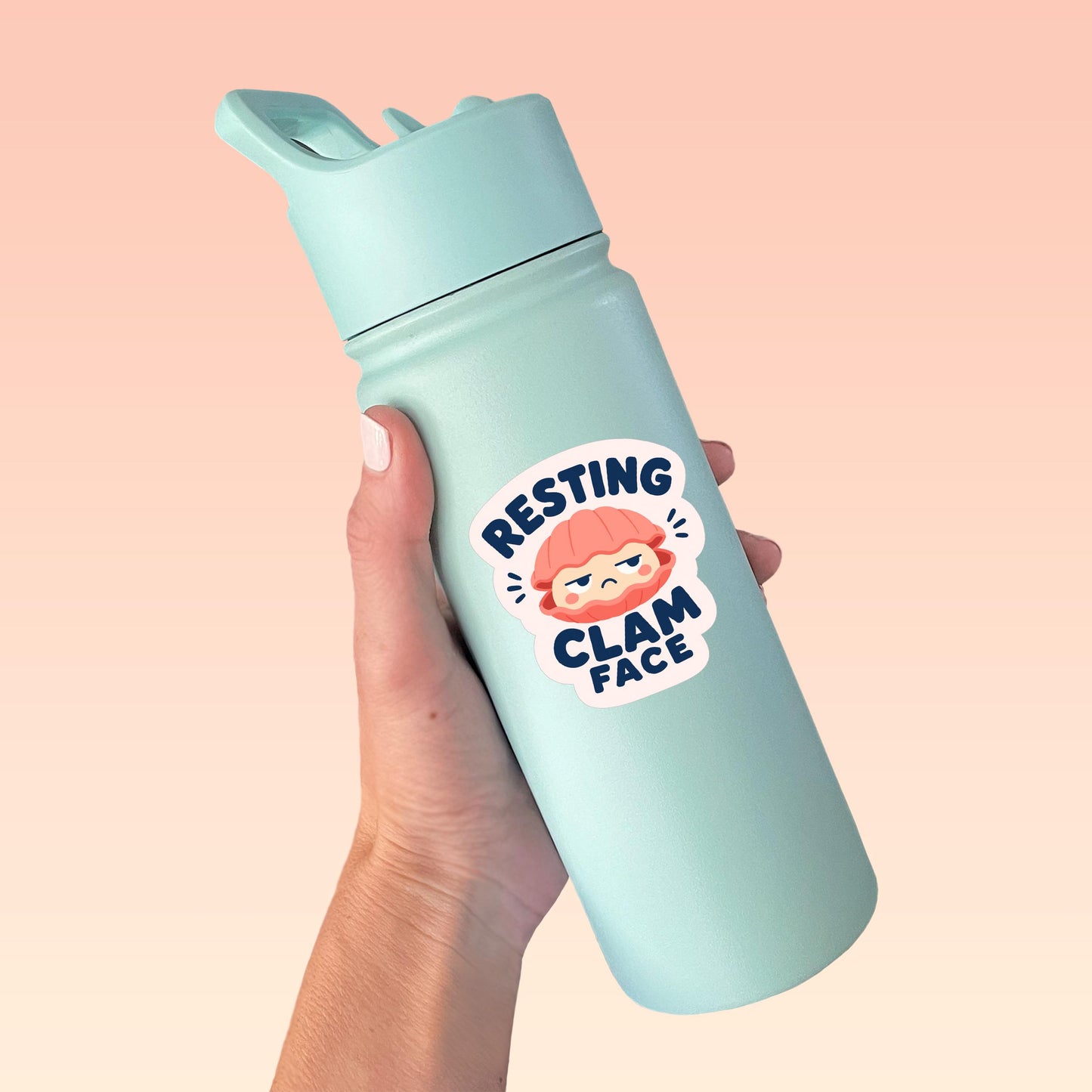 Resting Clam Face Sticker, Kawaii Shellfish Vinyl Decal, Funny Coastal Beach Pun Gift, Ocean Attitude Water Bottle Decor