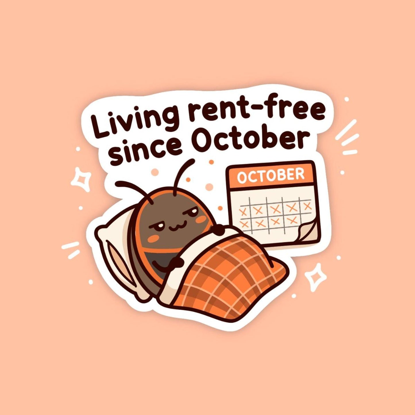 Living Rent Free Since October Sticker, Cute Kawaii Box Elder Bug Vinyl Decal, Funny Fall Pest Humour, Autumn House Guest Gift