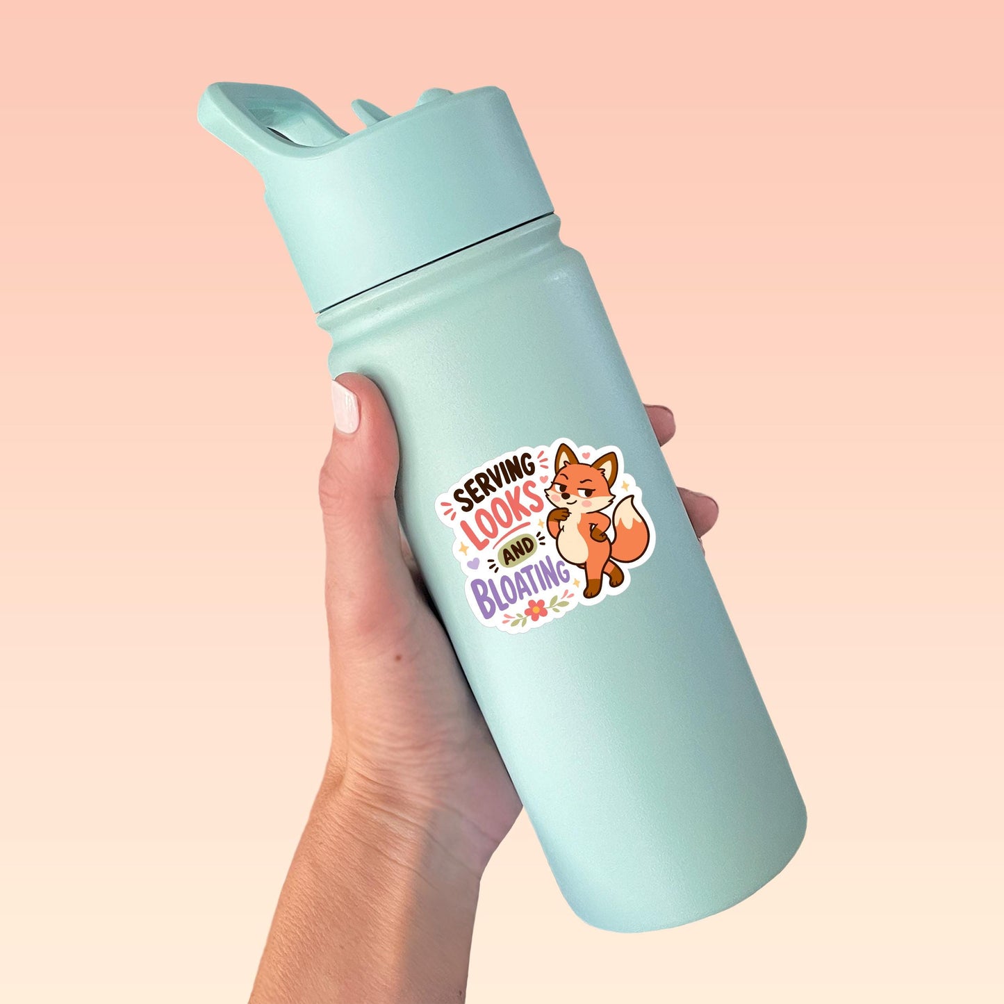 Serving Looks and Bloating Sticker, Funny IBS Vinyl Decal, Cute Kawaii Fox Sticker, Chronic Illness Gift, Body Humour Laptop Art