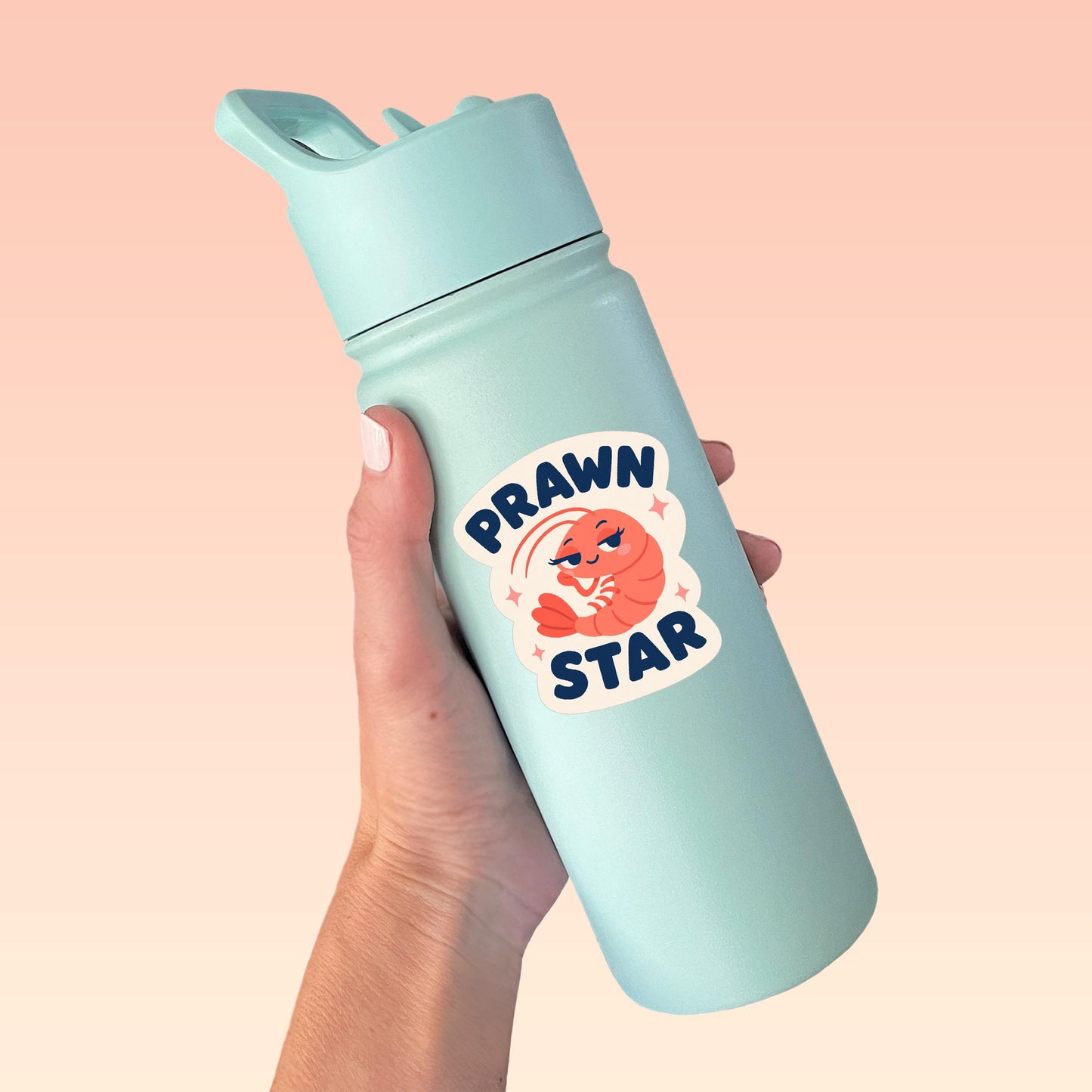 Prawn Star Sticker, Kawaii Shrimp Vinyl Decal, Funny Seafood Pun Gift, Coastal Beach Humour, Ocean Laptop Water Bottle Decor
