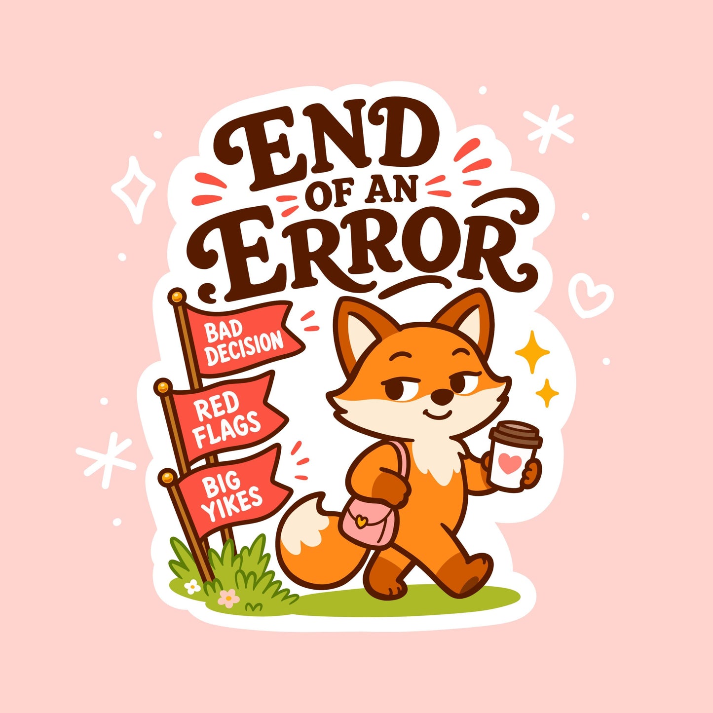 End of an Error Sticker, Kawaii Fox Vinyl Decal, Funny Red Flags Gift, Bad Decision Era, Self Worth Breakup Water Bottle Decor
