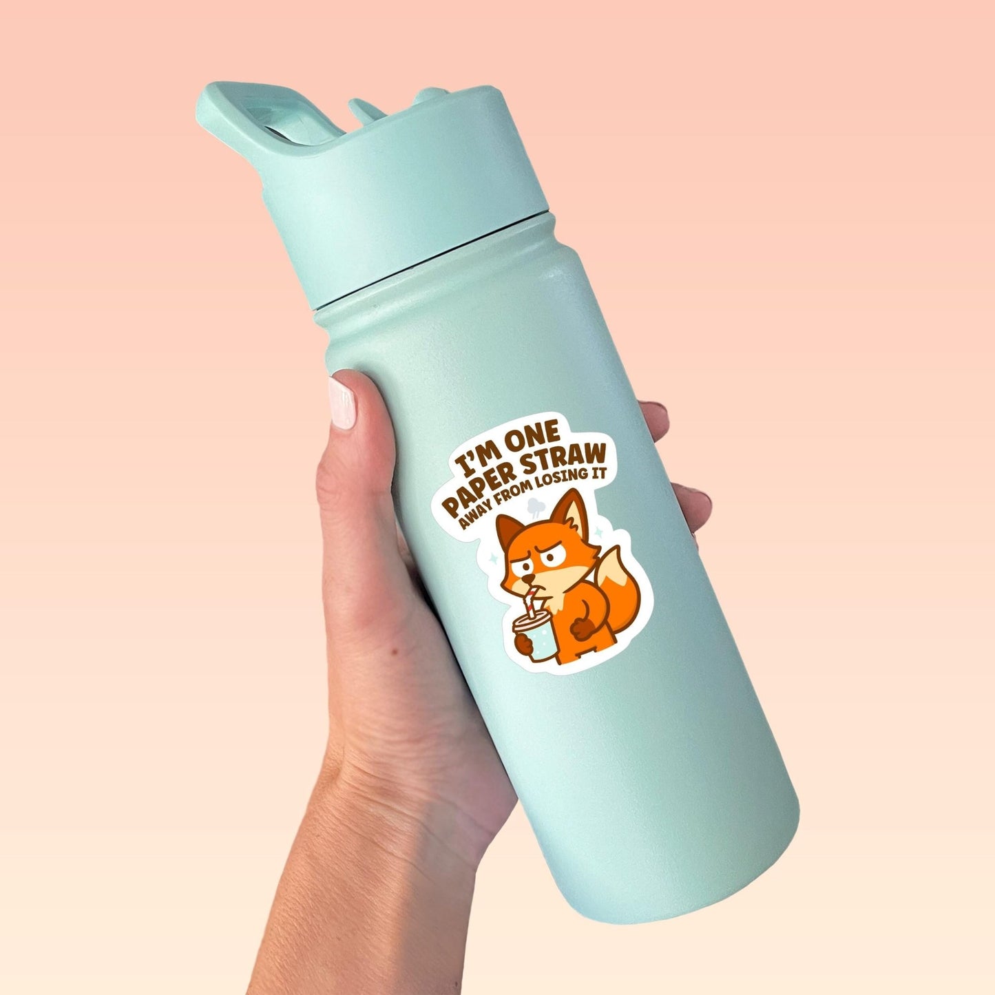 I’m One Paper Straw Away From Losing It Fox Sticker, Cute Funny Kawaii Vinyl Decal, Relatable Bestie Gift for Laptop Water Bottle Planner - Paige Poutine