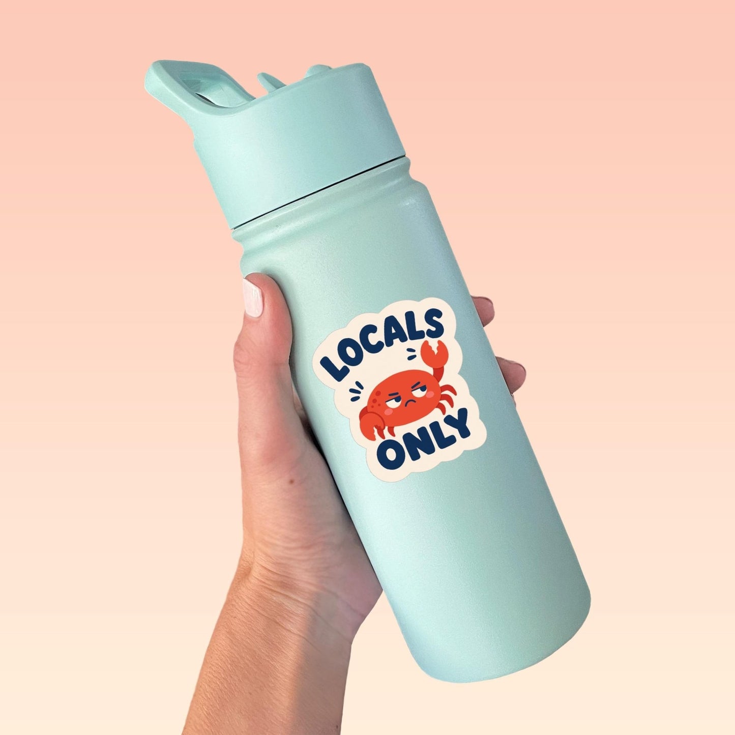 Locals Only Crab Sticker, Kawaii Coastal Vinyl Decal, Funny Beach Town Attitude Gift, Nautical Ocean Humour Water Bottle Decor - Paige Poutine