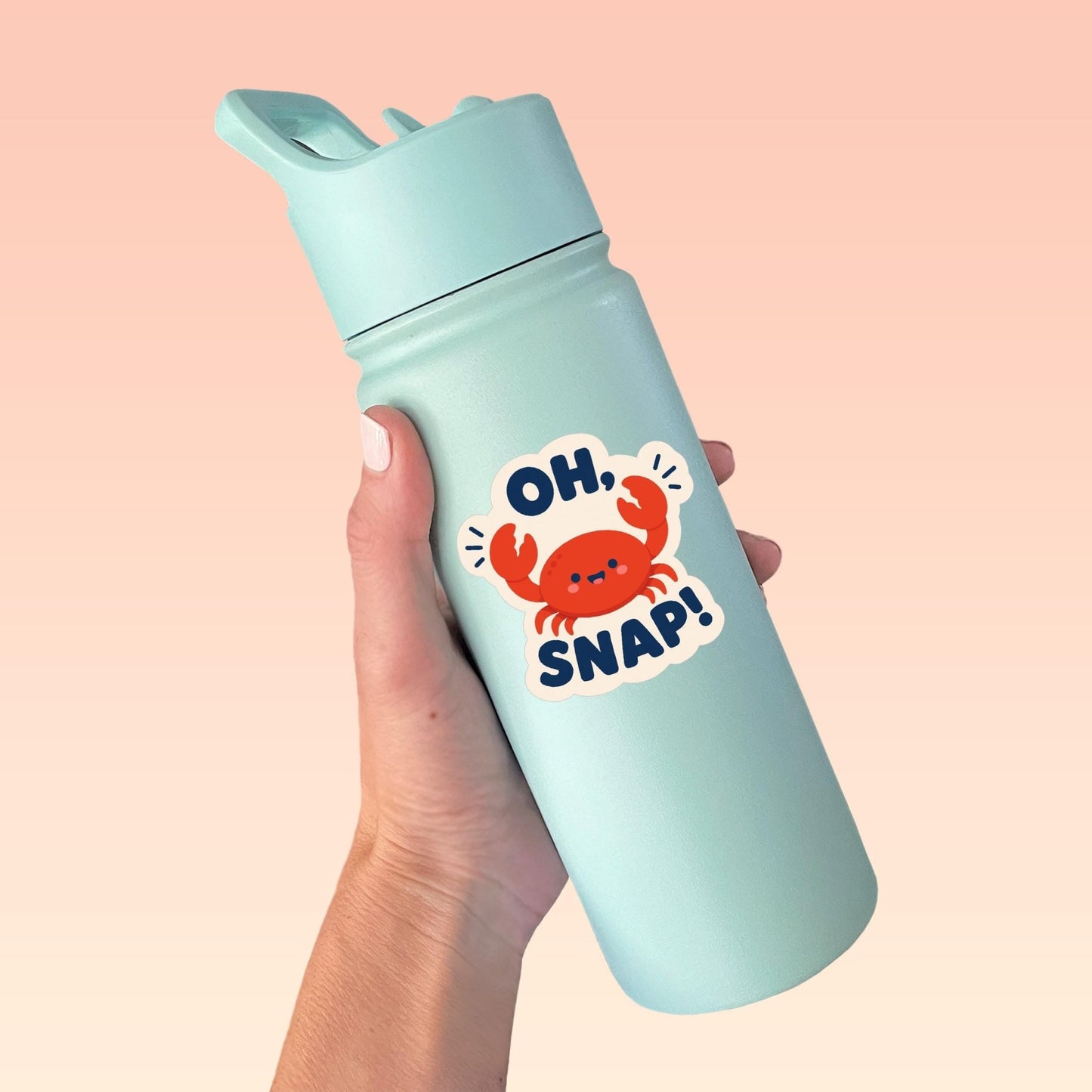Oh Snap Crab Sticker, Kawaii Coastal Vinyl Decal, Funny Ocean Crab Pun Gift, Beach Nautical Humour, Water Bottle Laptop Decor - Paige Poutine