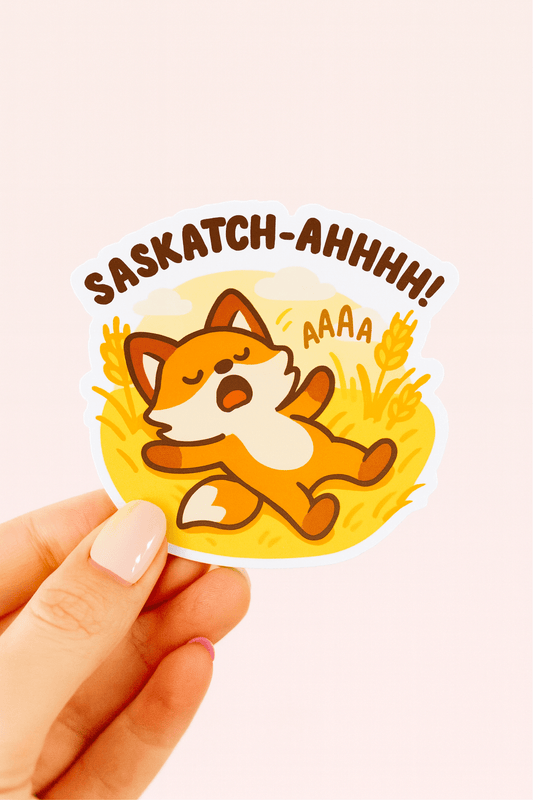 “Saskatch - Ahhhh!” Funny Fox Canadian Prairie Sticker | Saskatchewan Vinyl Sticker - Paige Poutine