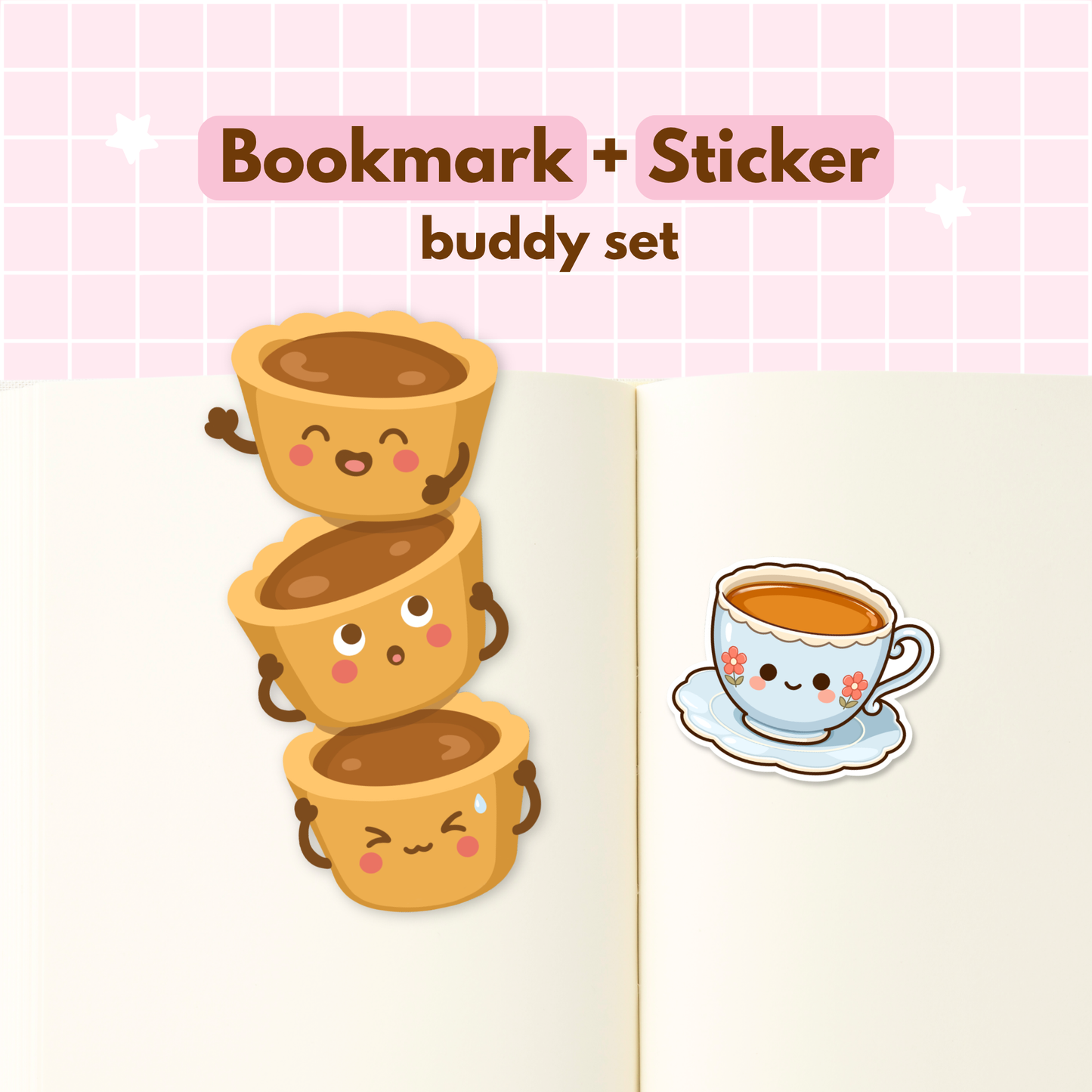 Butter Tarts Bookmark & Teacup Sticker Buddy Set