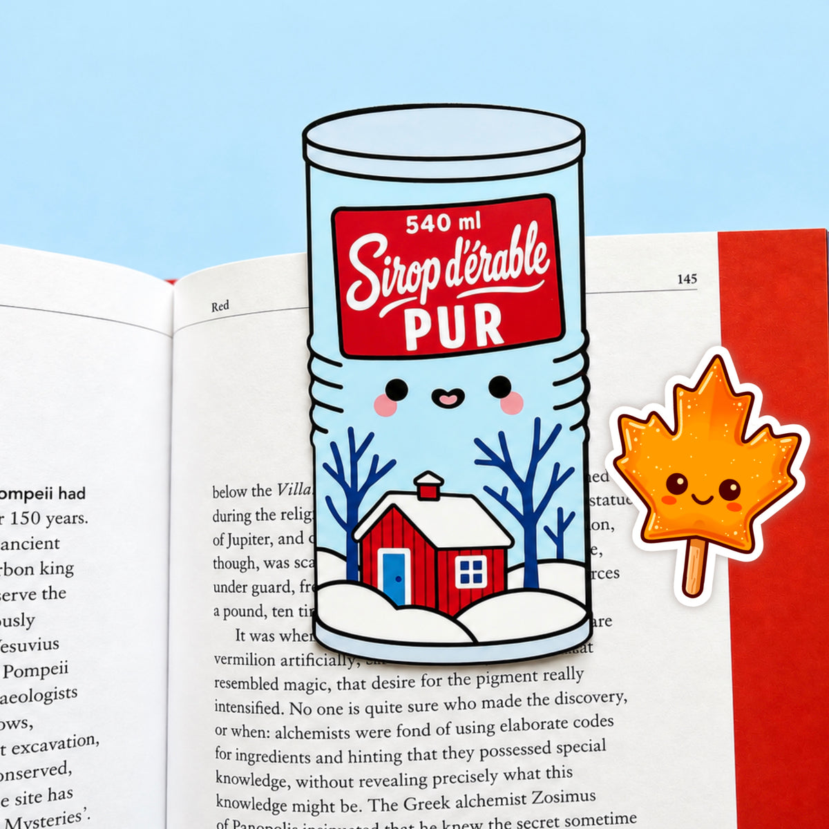 Maple Syrup Can Bookmark & Leaf Candy Sticker Buddy Set
