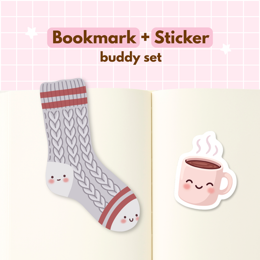 Cozy Cabin Sock Bookmark & Hot Cocoa Sticker Buddy Set