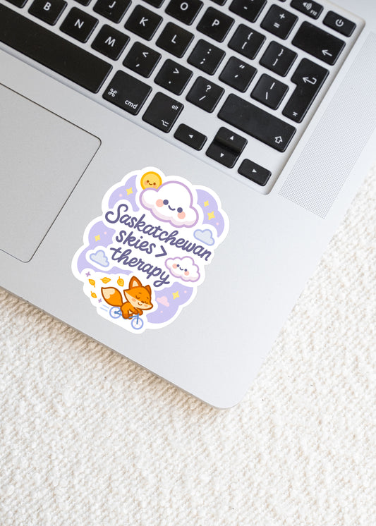 Saskatchewan Skies Greater Than Therapy Fox Sticker - Paige Poutine