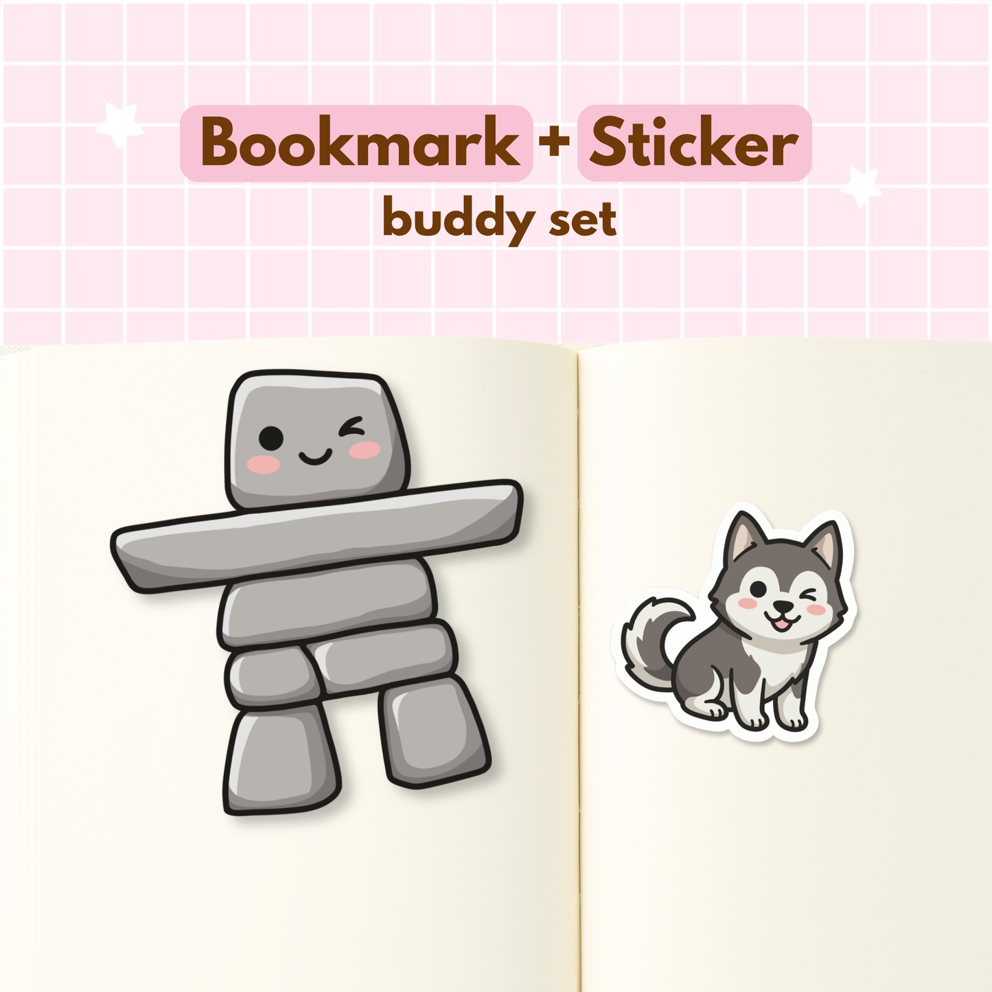 Inukshuk Bookmark & Husky Sticker Buddy Set
