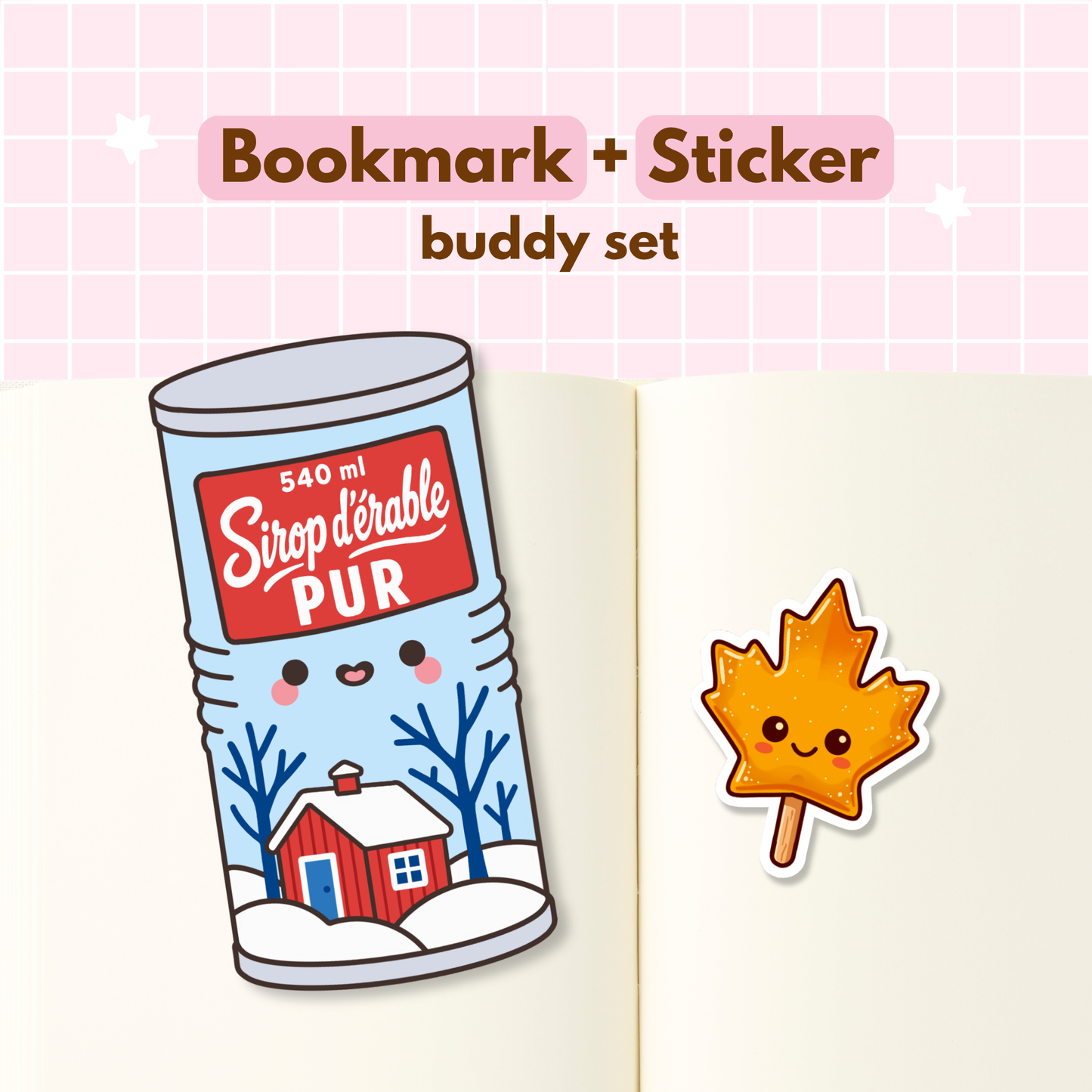 Maple Syrup Can Bookmark & Leaf Candy Sticker Buddy Set