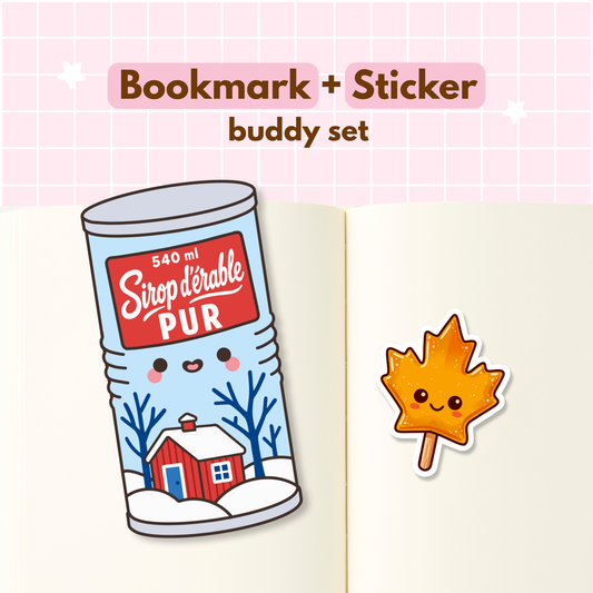 Maple Syrup Can Bookmark & Leaf Candy Sticker Buddy Set