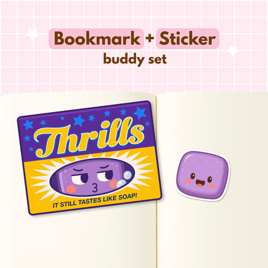 Thrills Gum Bookmark & Purple Gum Sticker Buddy Set