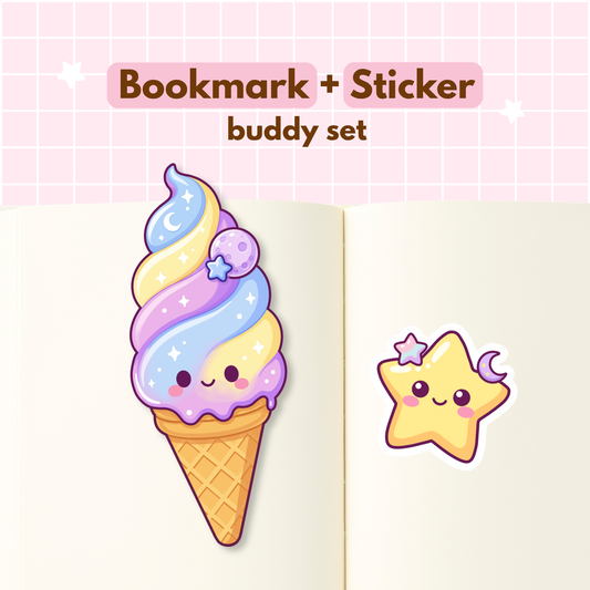 Moon Mist Ice Cream Bookmark & Star Sticker Buddy Set