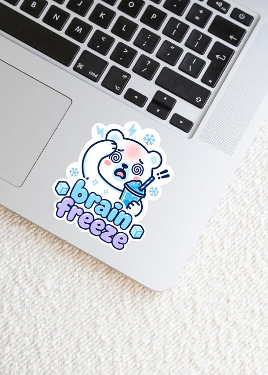 Brain Freeze Sticker, Cute Kawaii Polar Bear Vinyl Decal, Funny Frozen Drink Meme, Slushie Headache Gift, Summer Winter Humour - Paige Poutine