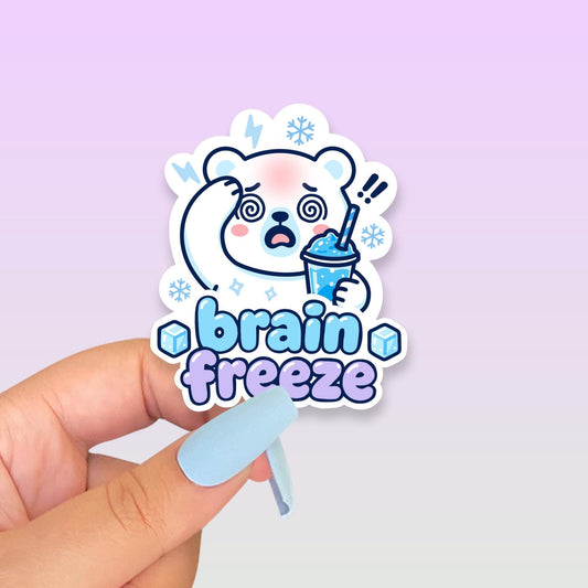 Brain Freeze Sticker, Cute Kawaii Polar Bear Vinyl Decal, Funny Frozen Drink Meme, Slushie Headache Gift, Summer Winter Humour - Paige Poutine