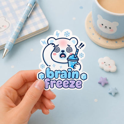 Brain Freeze Sticker, Cute Kawaii Polar Bear Vinyl Decal, Funny Frozen Drink Meme, Slushie Headache Gift, Summer Winter Humour - Paige Poutine
