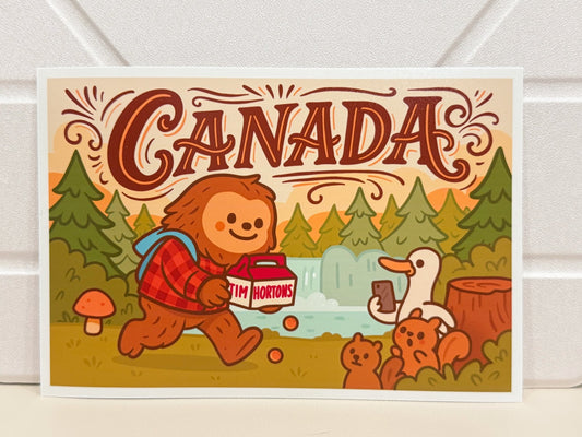 Canadian Sasquatch Art Print | Kawaii Bigfoot Whimsical Woodland - Paige Poutine