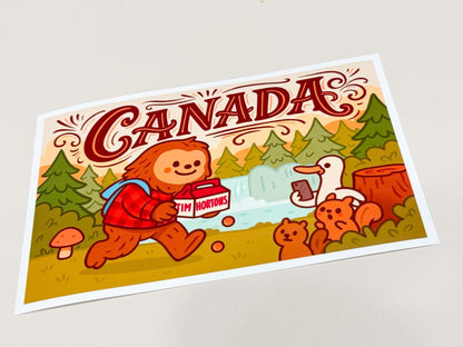 Canadian Sasquatch Art Print | Kawaii Bigfoot Whimsical Woodland - Paige Poutine