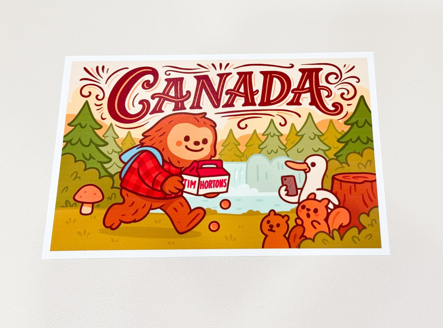 Canadian Sasquatch Art Print | Kawaii Bigfoot Whimsical Woodland - Paige Poutine