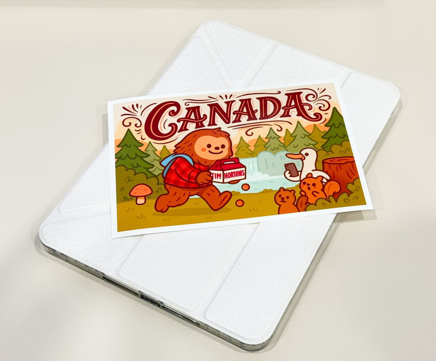 Canadian Sasquatch Art Print | Kawaii Bigfoot Whimsical Woodland - Paige Poutine