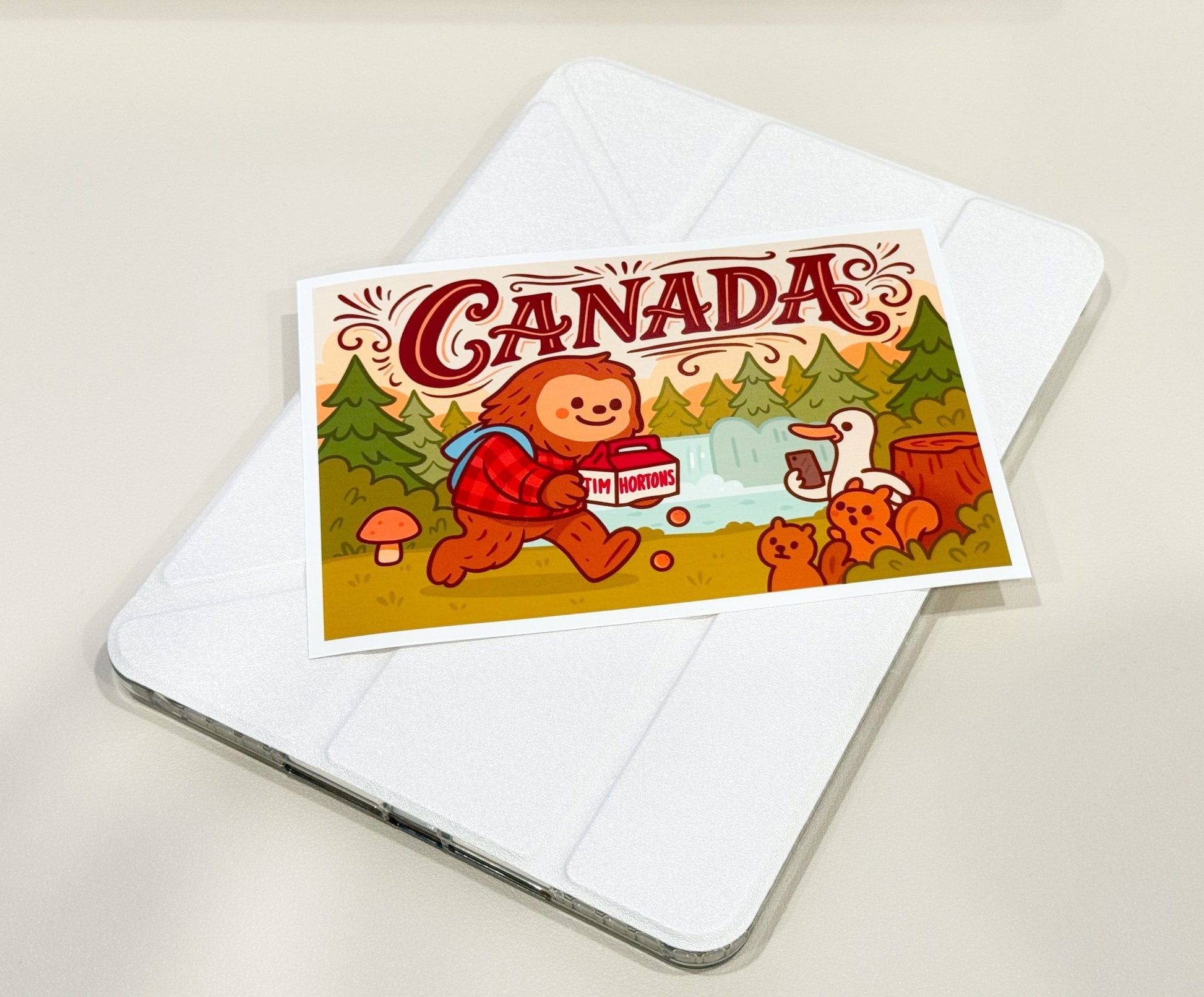 Canadian Sasquatch Art Print | Kawaii Bigfoot Whimsical Woodland - Paige Poutine