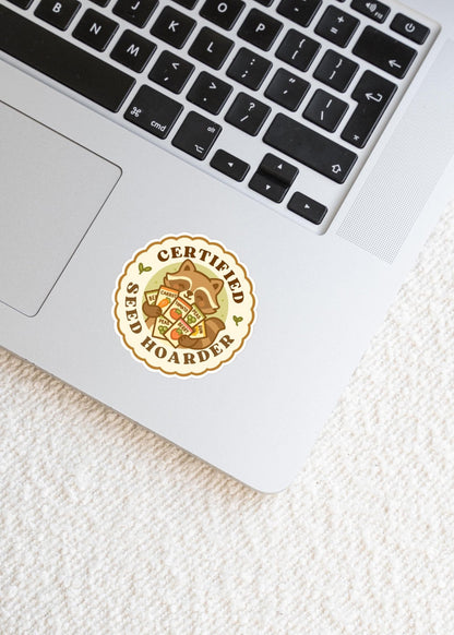 Certified Seed Hoarder Sticker, 2 Inch Cute Kawaii Raccoon Vinyl Decal, Funny Gardening Badge, Garden Club Plant Lover Gift - Paige Poutine