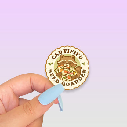 Certified Seed Hoarder Sticker, 2 Inch Cute Kawaii Raccoon Vinyl Decal, Funny Gardening Badge, Garden Club Plant Lover Gift - Paige Poutine