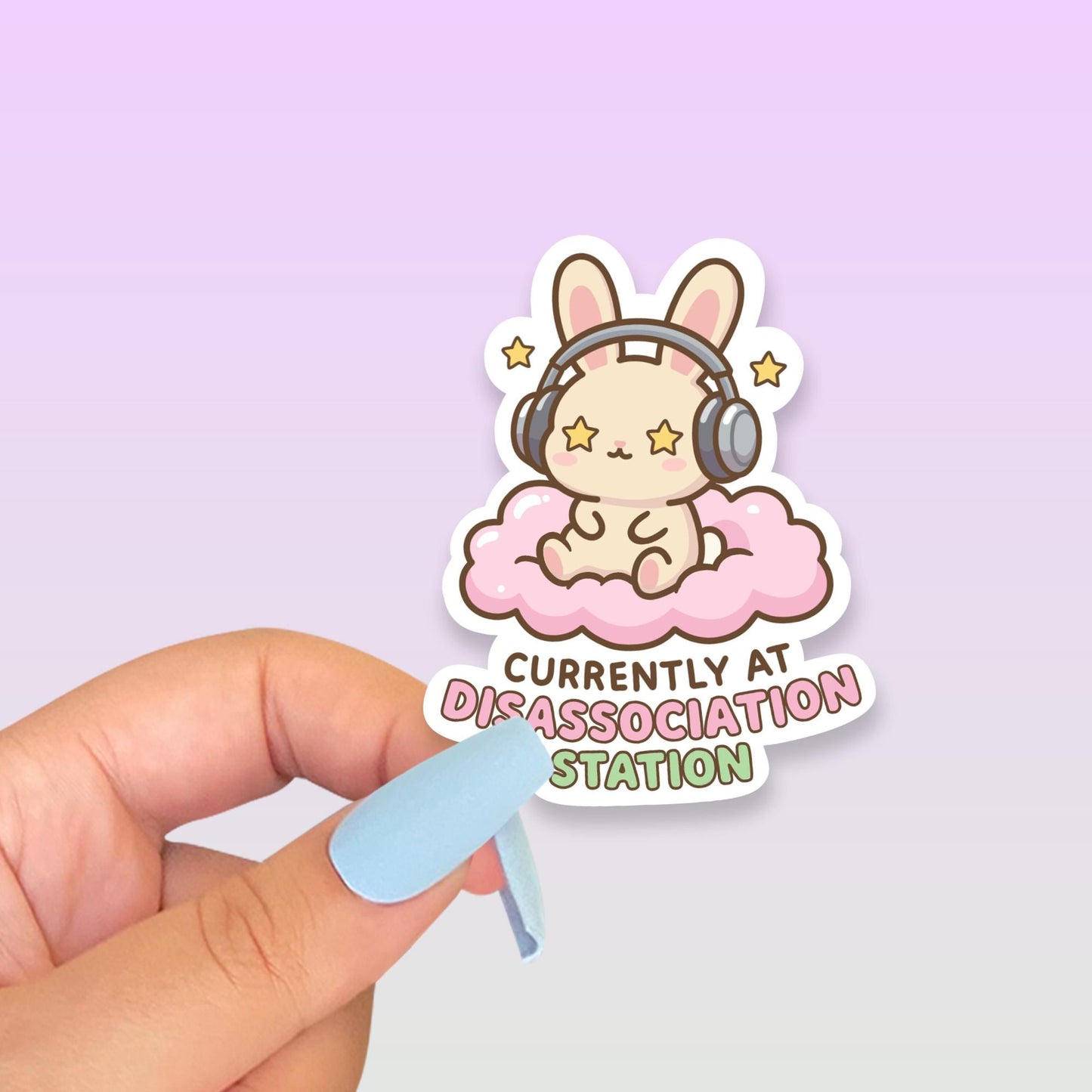 Currently at Disassociation Station Sticker, Cute Kawaii Bunny Vinyl Decal, Neurodivergent ADHD Anxiety Humour, Mental Health Gift - Paige Poutine