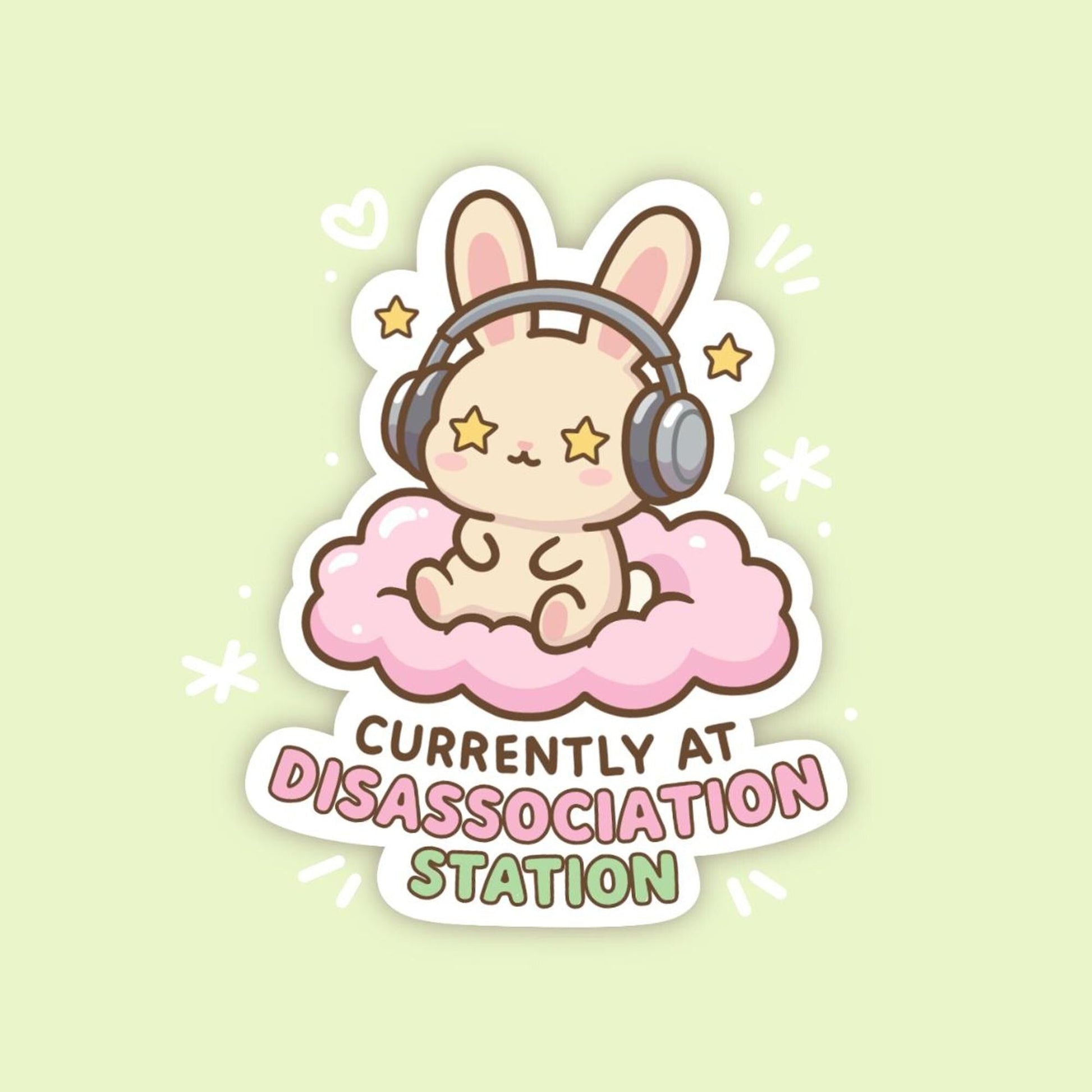 Currently at Disassociation Station Sticker, Cute Kawaii Bunny Vinyl Decal, Neurodivergent ADHD Anxiety Humour, Mental Health Gift - Paige Poutine