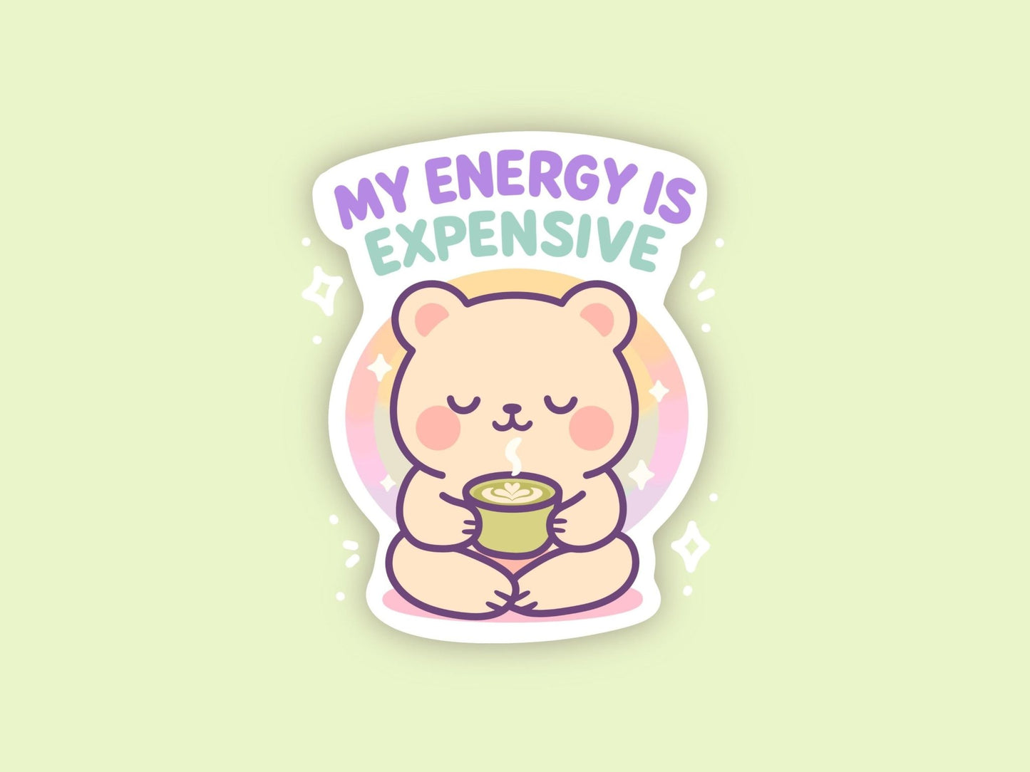 Cute Kawaii Bear Vinyl Sticker, My Energy Is Expensive Decal, Self Care Mental Health, Introvert Boundaries, Planner Journal Gift - Paige Poutine