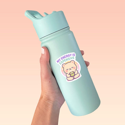 Cute Kawaii Bear Vinyl Sticker, My Energy Is Expensive Decal, Self Care Mental Health, Introvert Boundaries, Planner Journal Gift - Paige Poutine