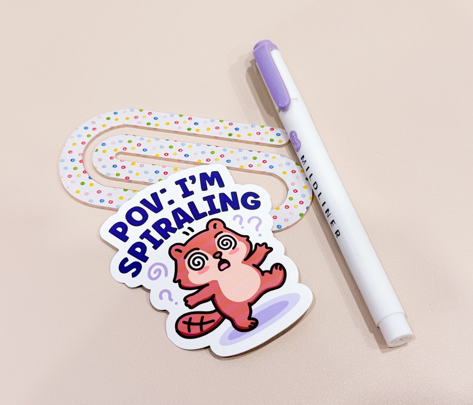Funny Anxiety Beaver Vinyl Sticker | POV: I’m Spiraling Kawaii Die Cut Sticker - Paige Poutine