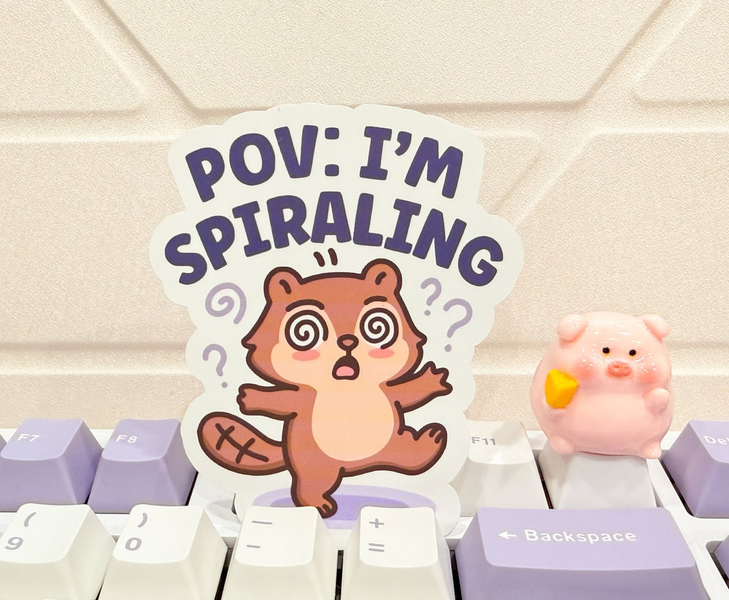 Funny Anxiety Beaver Vinyl Sticker | POV: I’m Spiraling Kawaii Die Cut Sticker - Paige Poutine