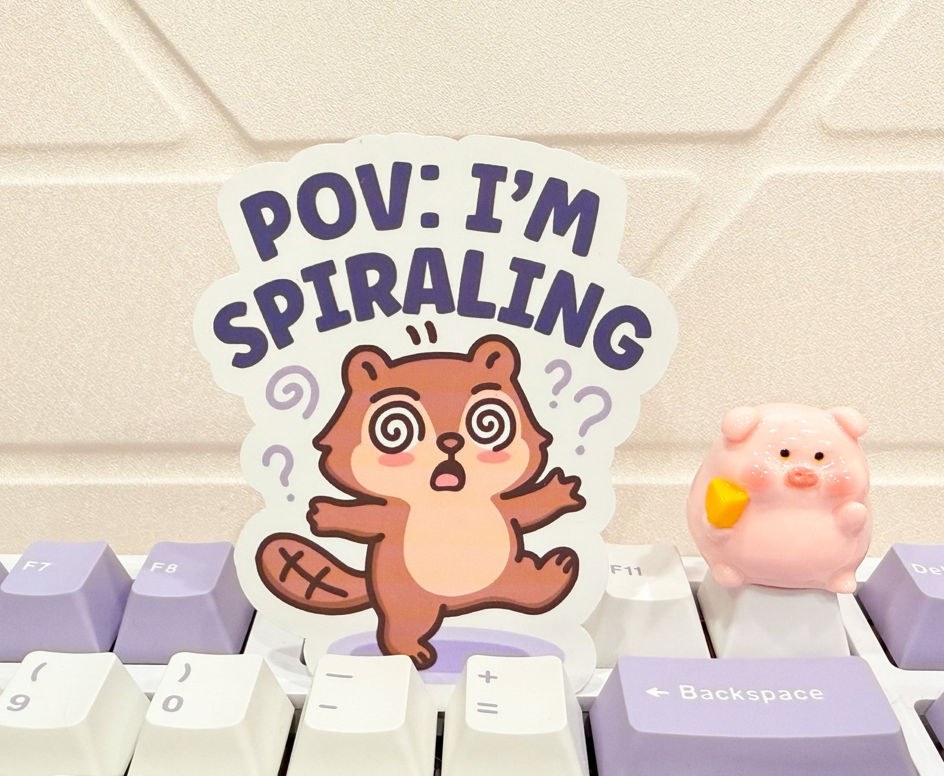 Funny Anxiety Beaver Vinyl Sticker | POV: I’m Spiraling Kawaii Die Cut Sticker - Paige Poutine